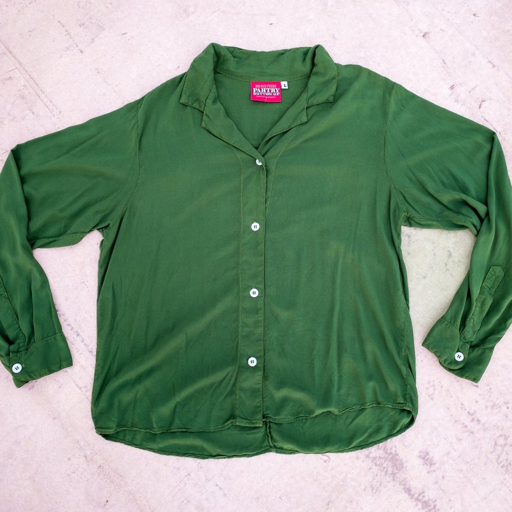 Big Bud Press Pantry Button Up Long Sleeve Emerald Green Large